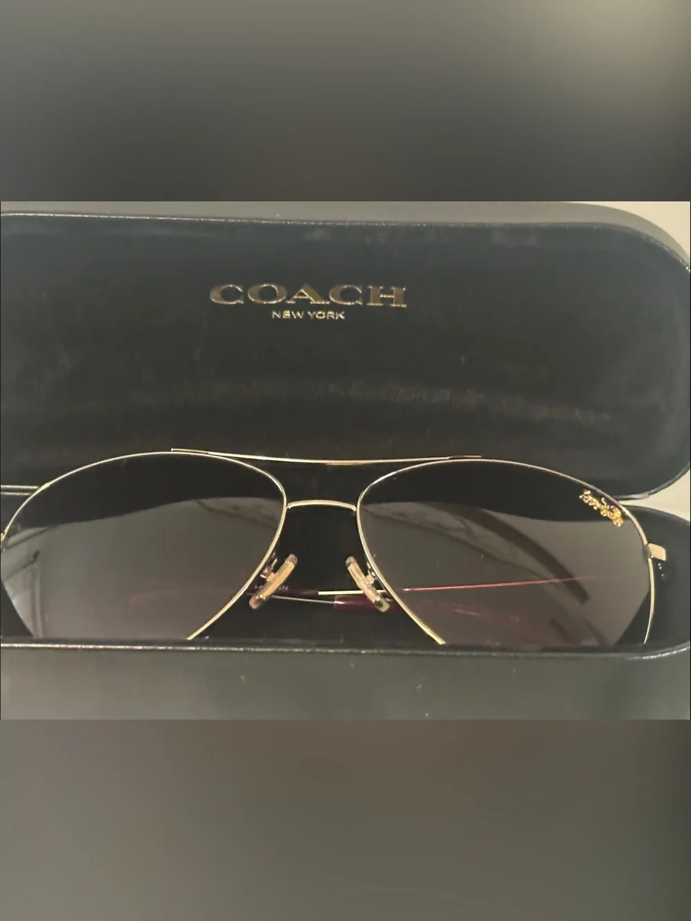 Coach Gold Metal Sunglasses with Burgundy Lenses